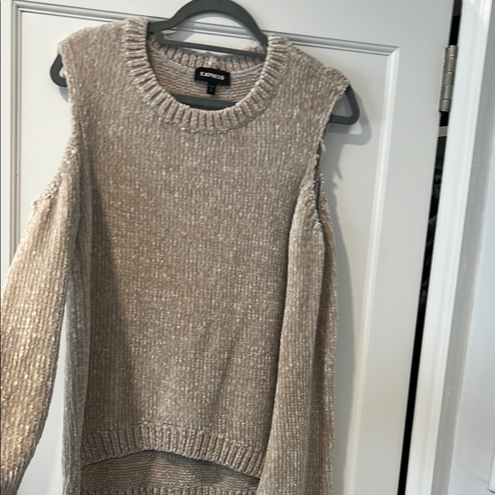 Express Tan Crew Neck Sweater Cozy Knit Casual